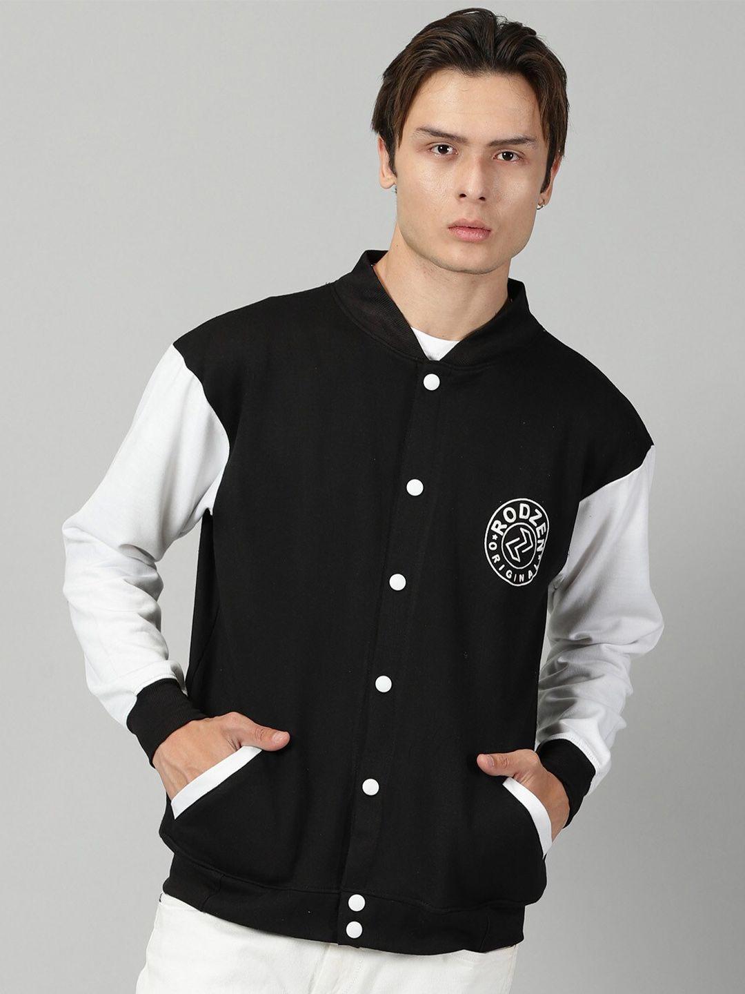 rodzen stand collar patchwork bomber jacket