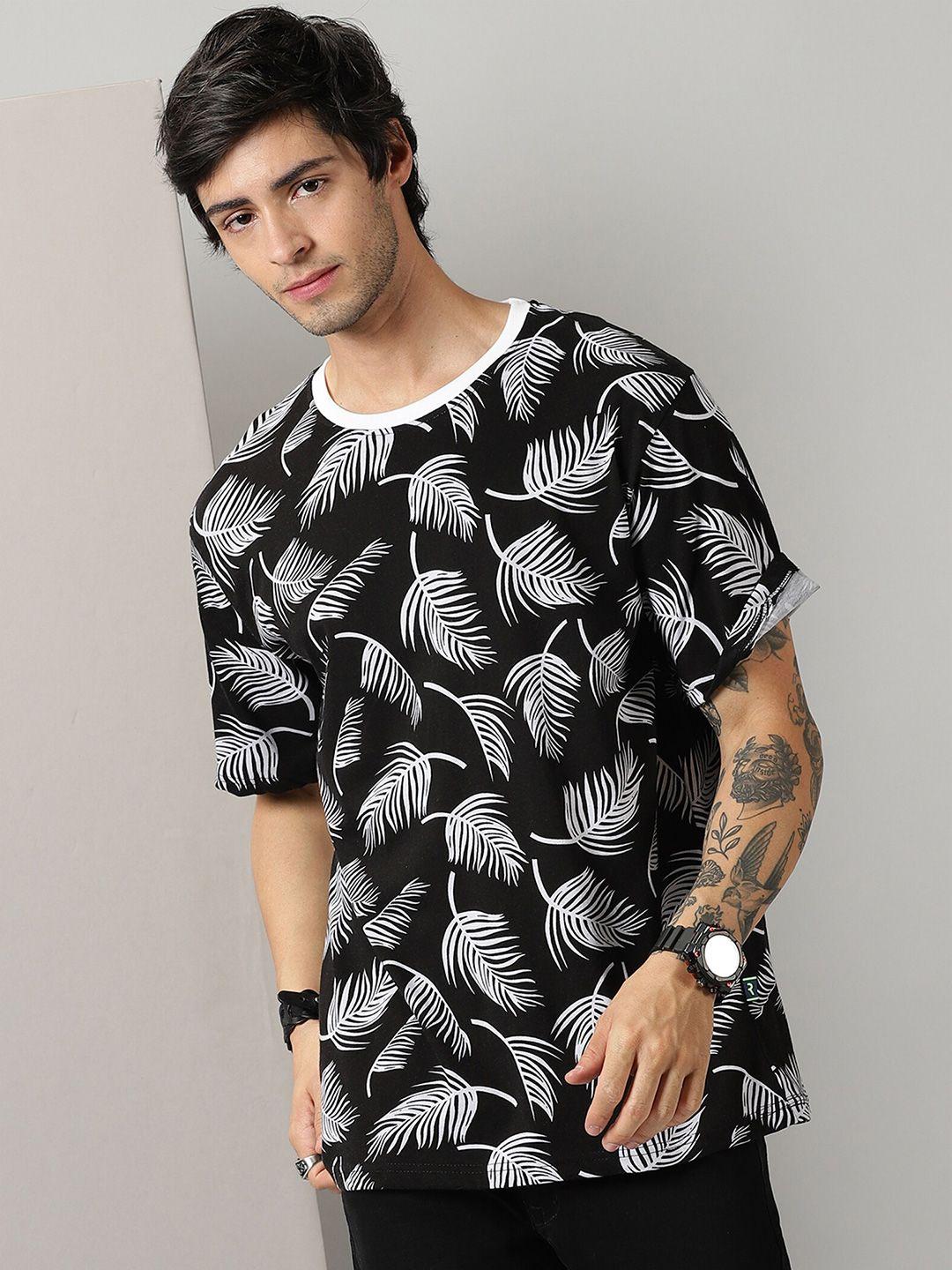 rodzen tropical printed drop-shoulder pure cotton loose fit t-shirt