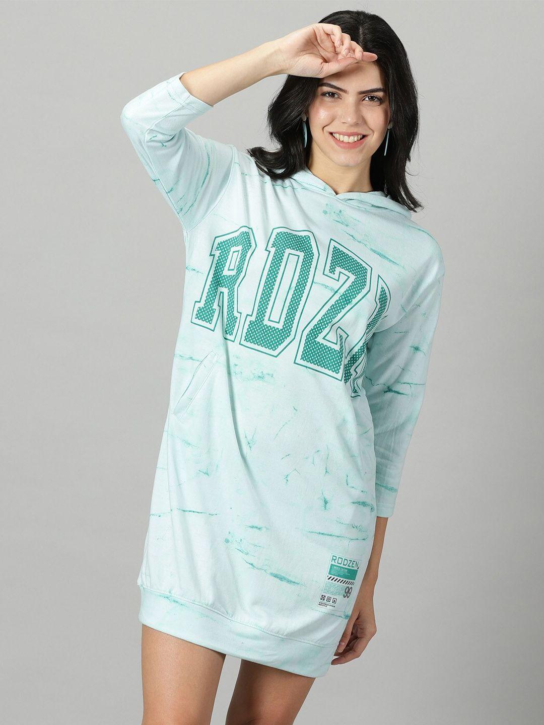 rodzen typography printed hooded cotton  t-shirt dress