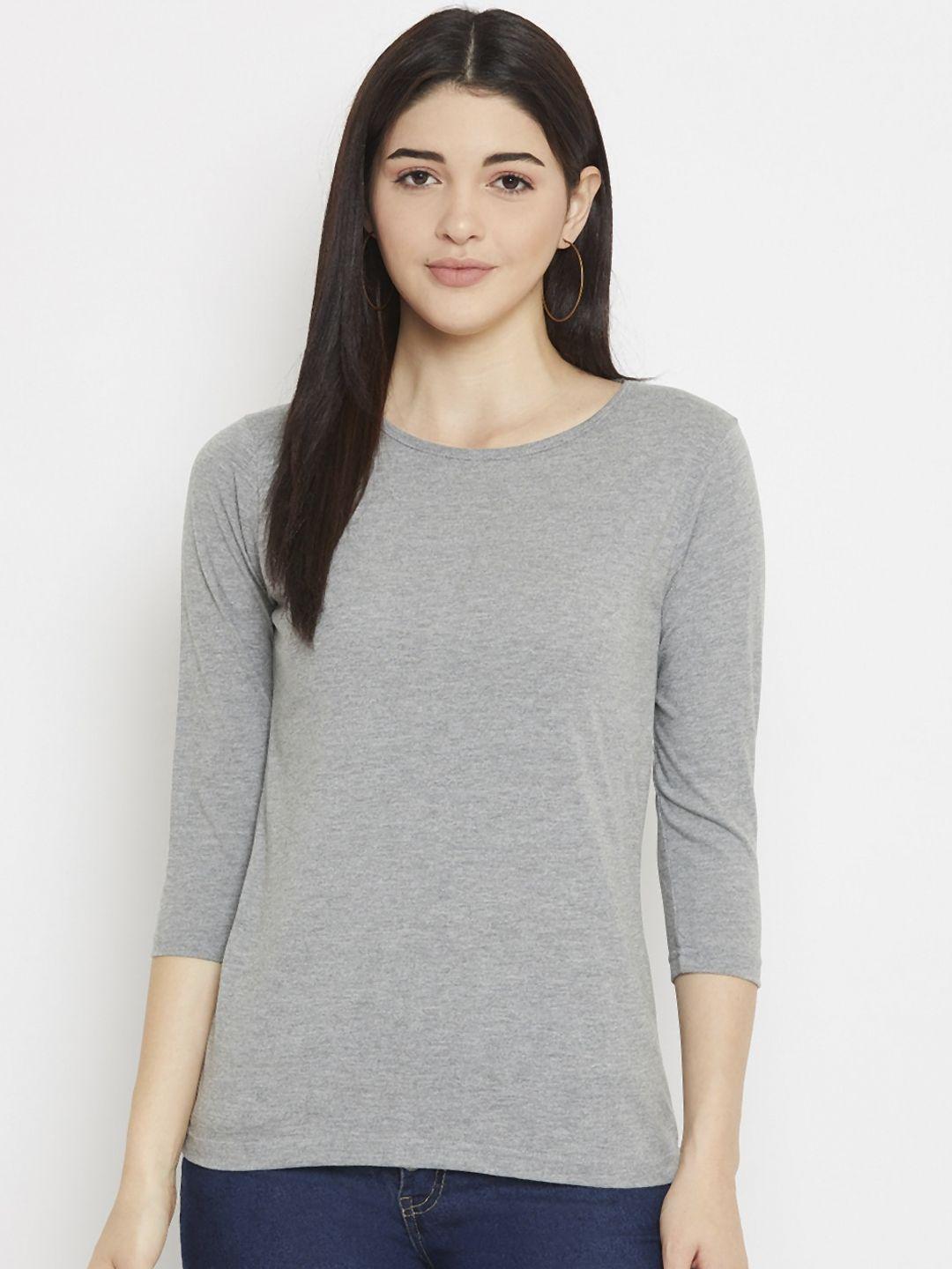 rodzen women grey solid boat neck t-shirt