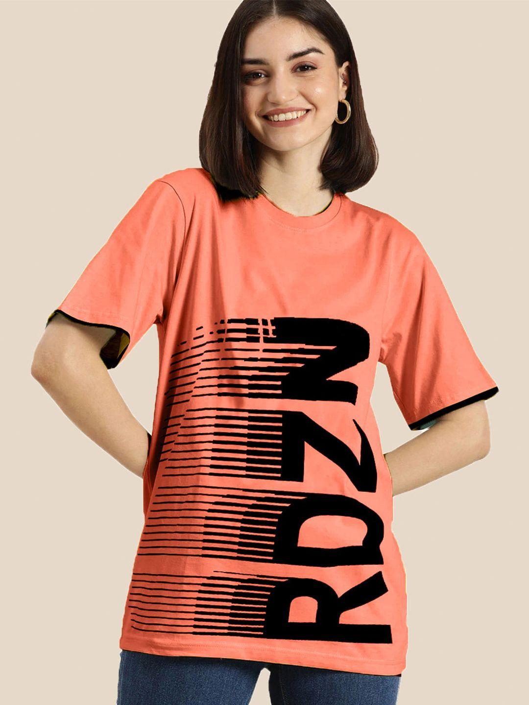 rodzen women peach-coloured printed loose t-shirt