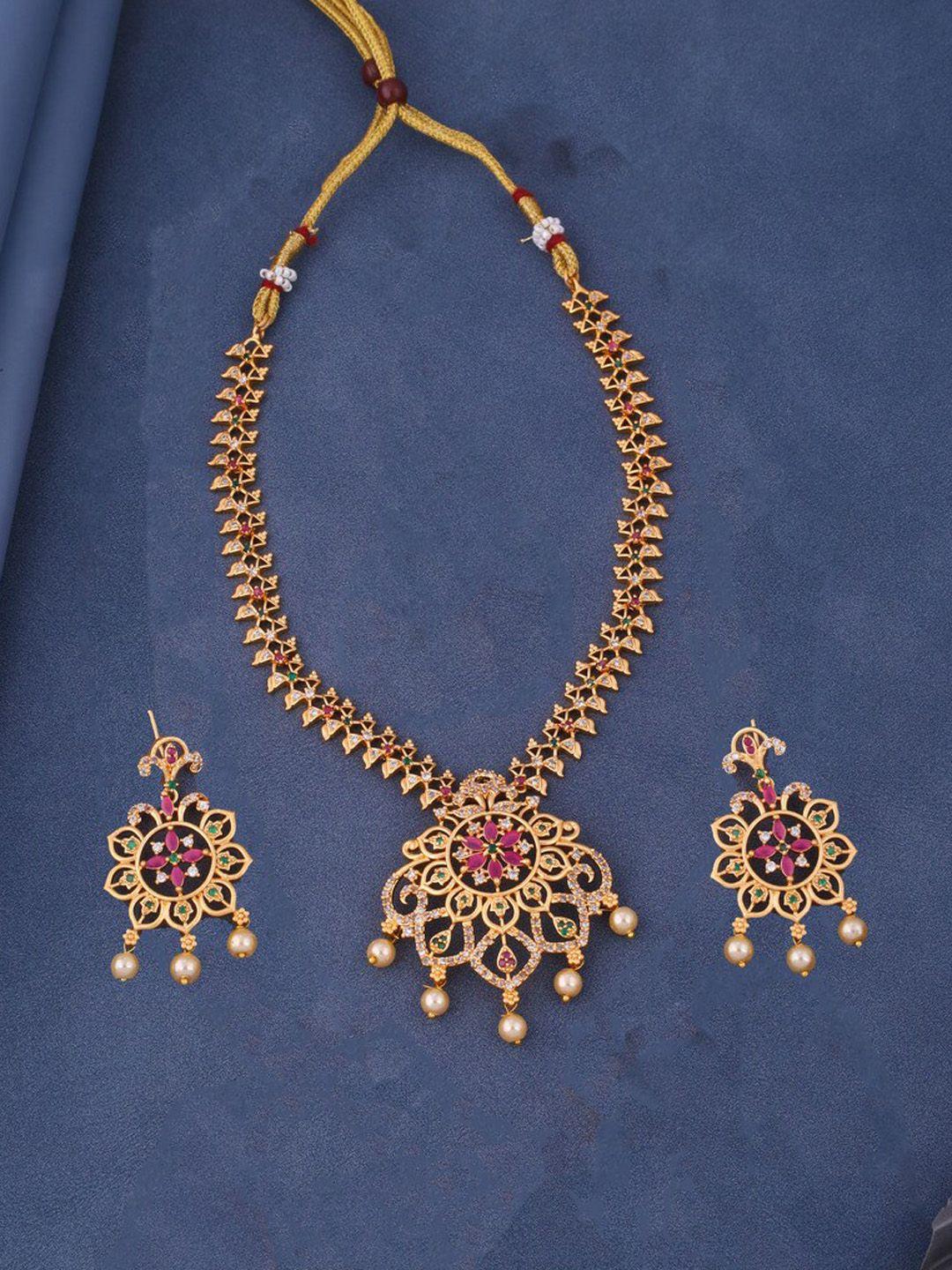 rofarword gold-plated stone-studded jewellery set