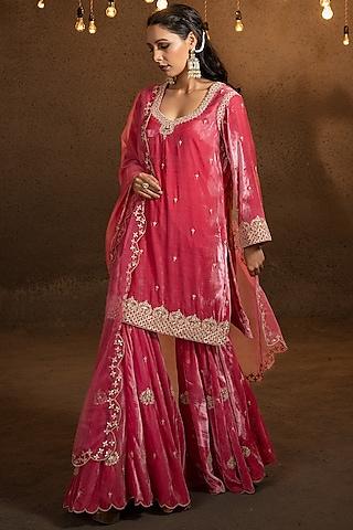 rogue pink silk velvet gharara set