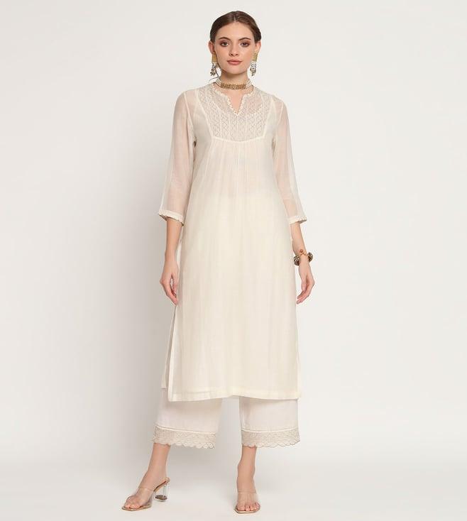 rohini dezines ivory hand embroidered kurta, slip, magalgirir hand embroidered pants and dupatta