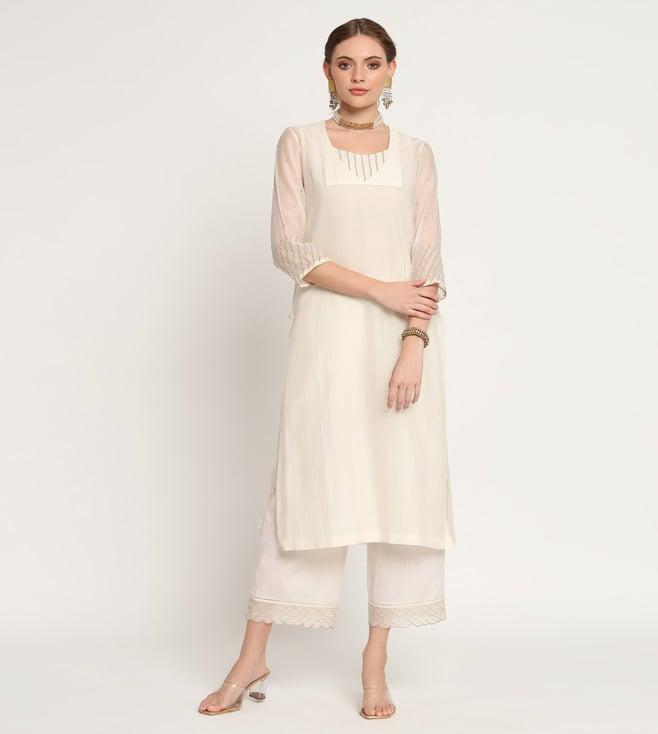 rohini dezines ivory hand embroidered kurta, slip and magalgirir hand embroidered pants