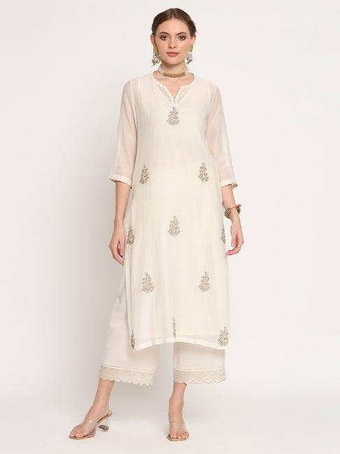 rohini dezines ivory hand embroidered kurta, slip and magalgirir hand embroidered pants