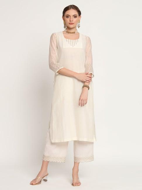 rohini dezines ivory hand embroidered kurta, slip and magalgirir hand embroidered pants