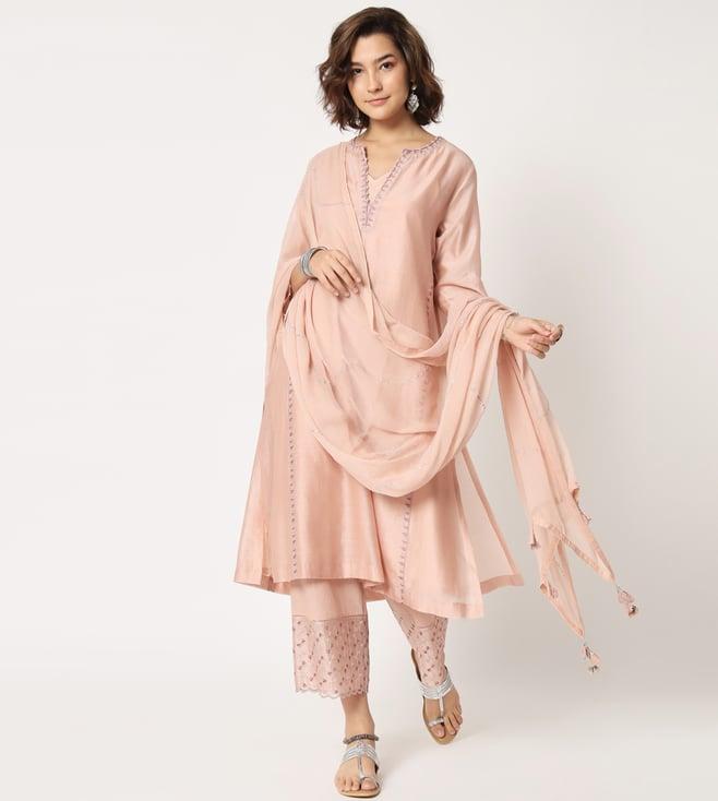 rohini dezines pink slit neck kurta with straight pans and dupatta