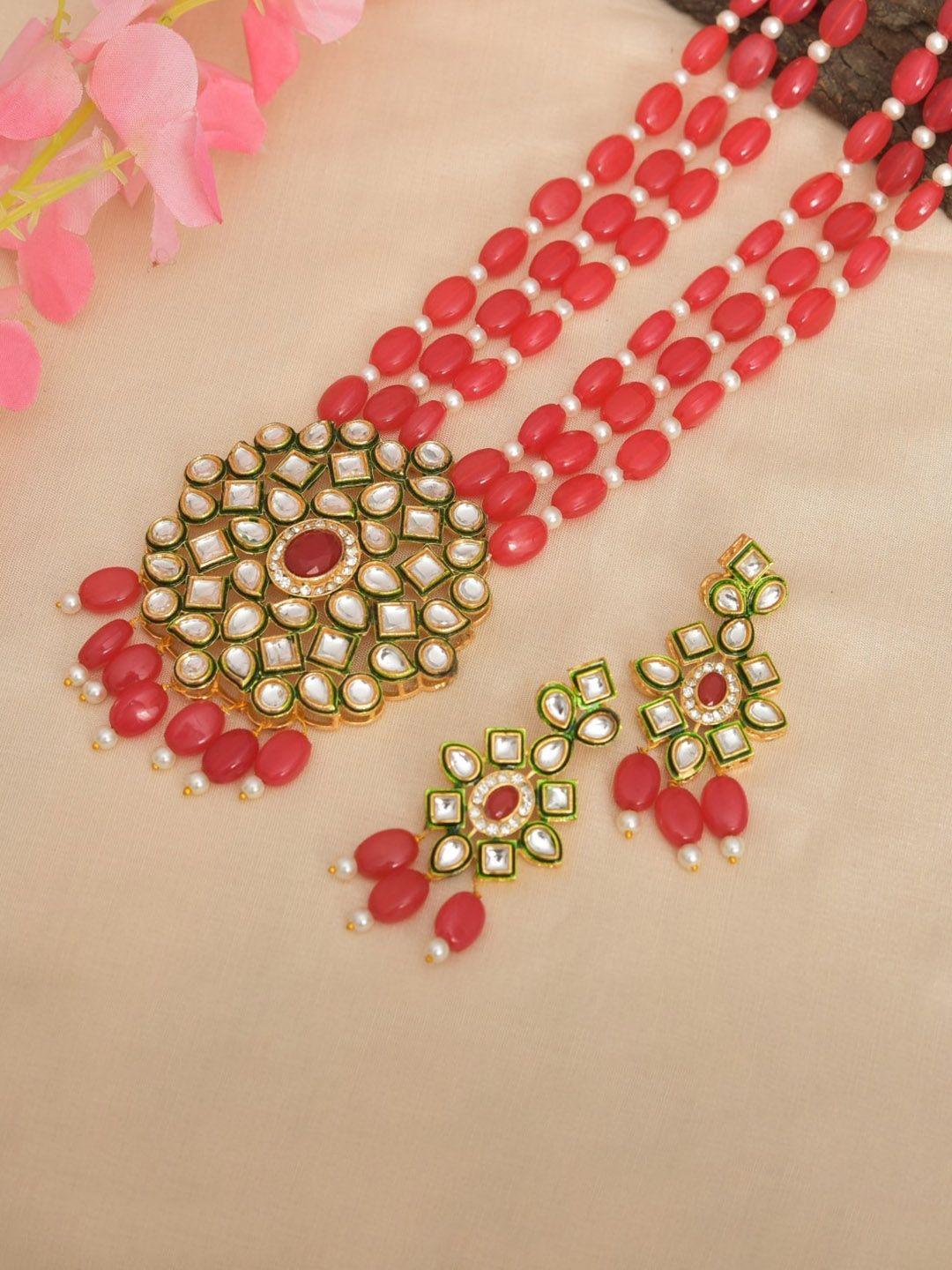 rohinika gold-plated kundan-studded & ad beaded layered jewellery set