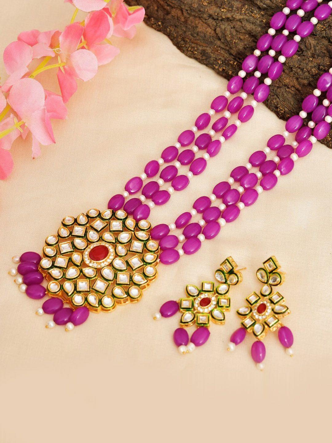 rohinika gold-plated kundan-studded & beaded layered jewellery set