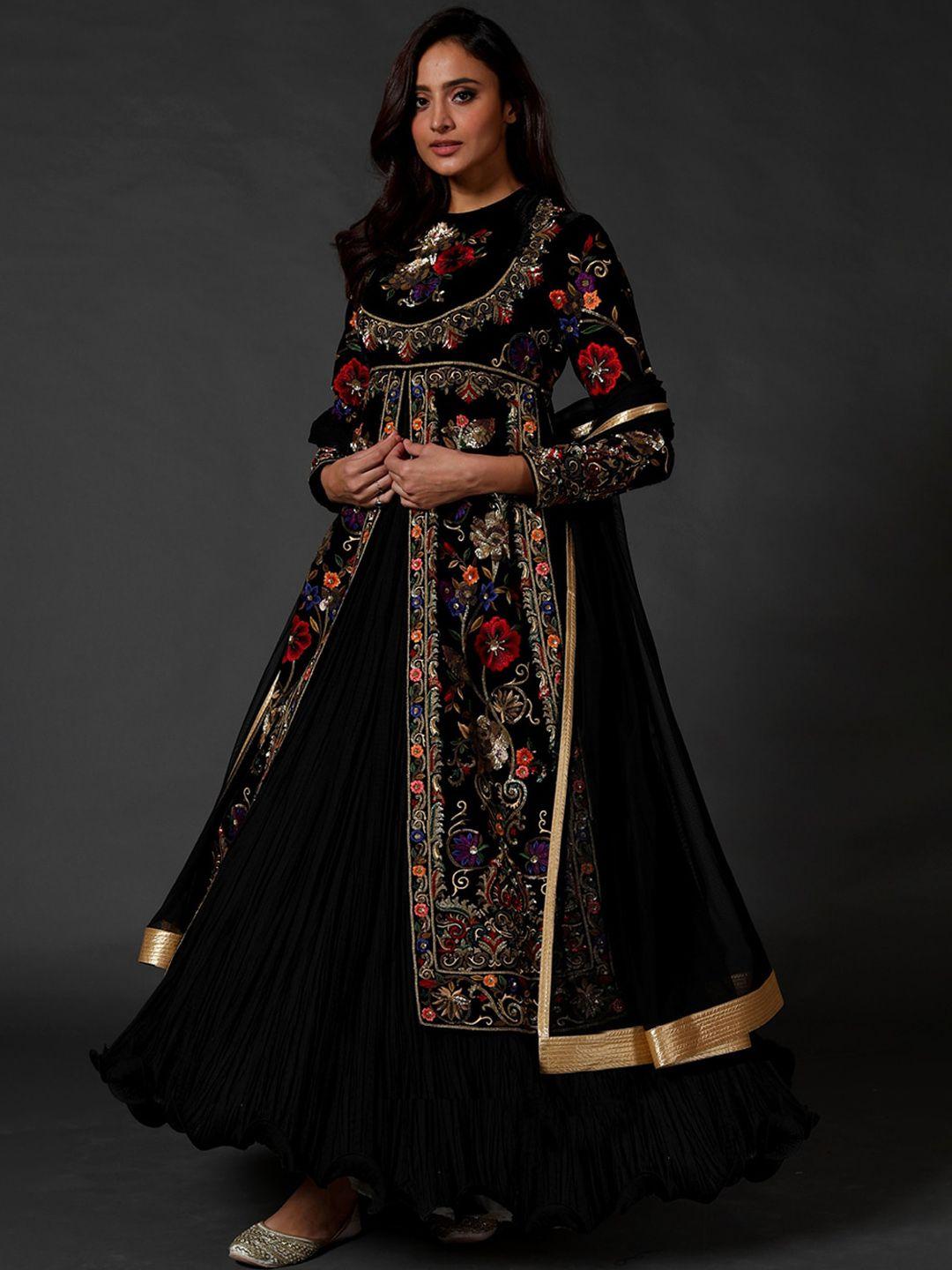 rohit bal embroidered fit and flare ethnic dresses with dupatta