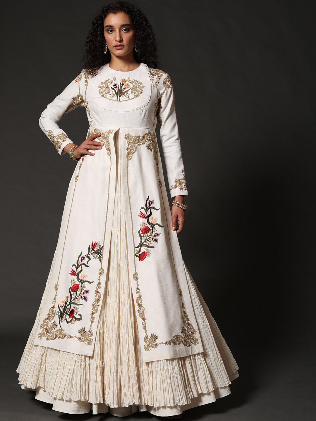 rohit bal floral printed silk a line maxi ethnic dress