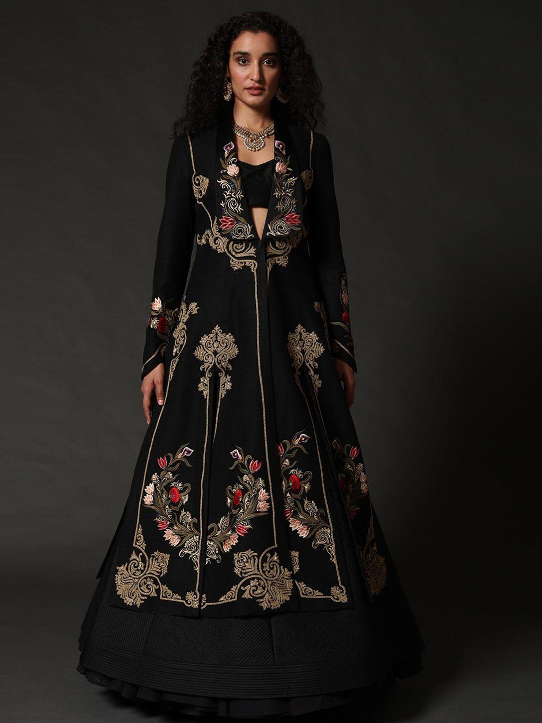 rohit bal floral printed silk fit & flared maxi ethnic dress