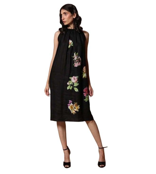 rohit bal black floral print dress