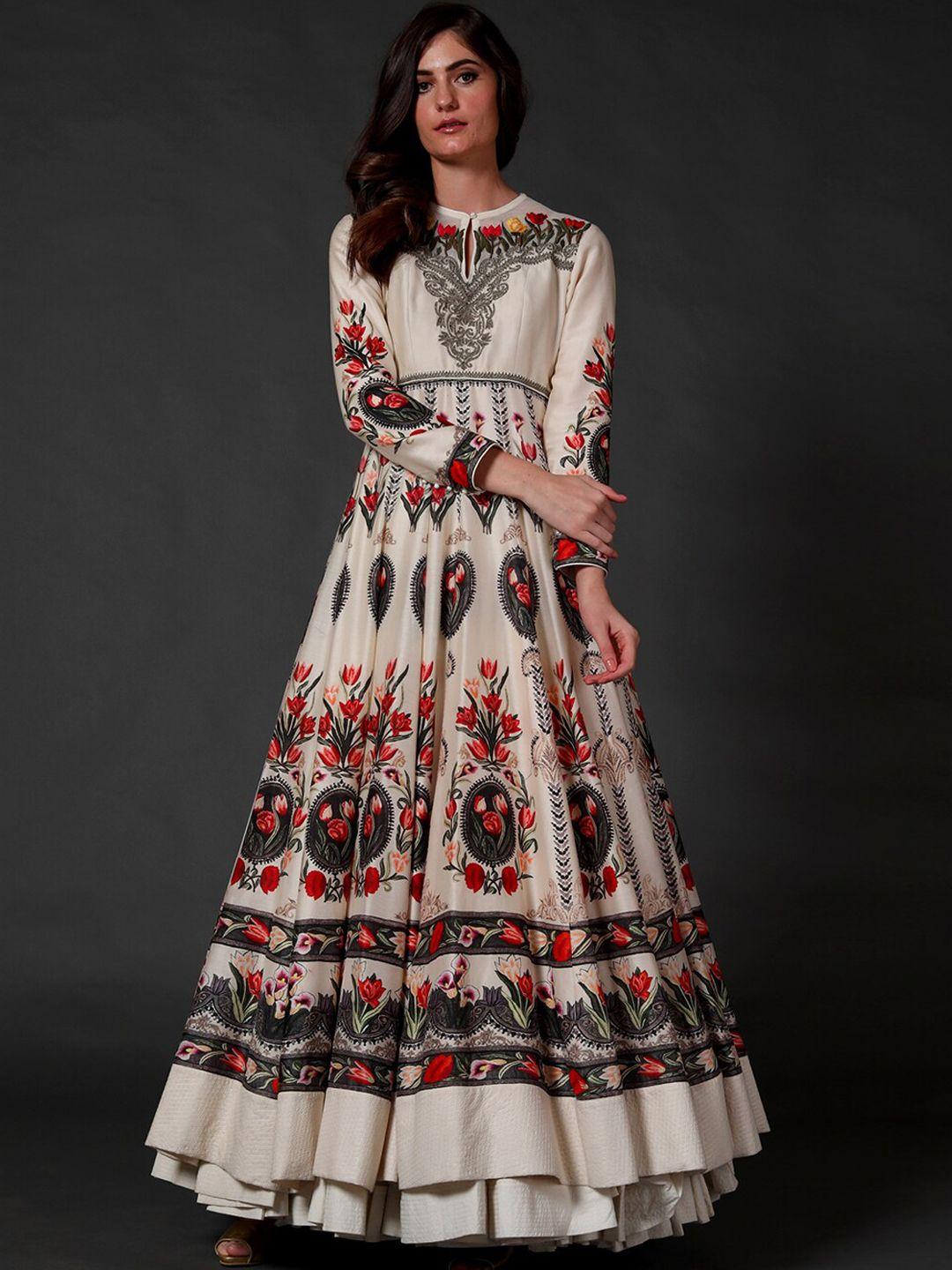 rohit bal ethnic motifs printed silk a line maxi ethnic dress