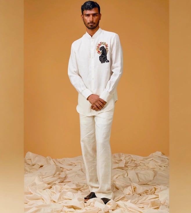 rohit bal men's ivory linen shirt