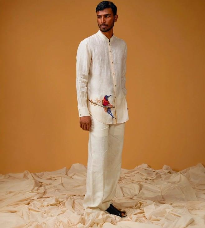 rohit bal men's light beige linen shirt