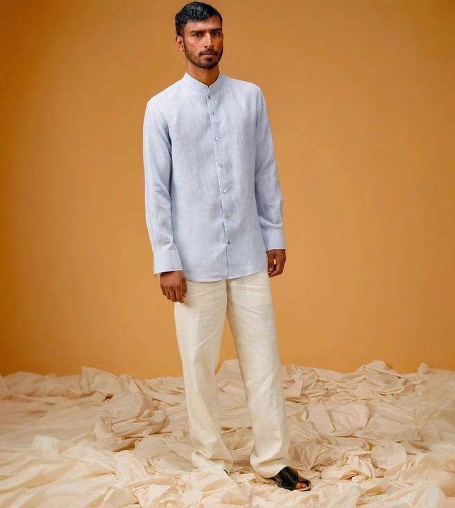 rohit bal men's sky blue linen shirt