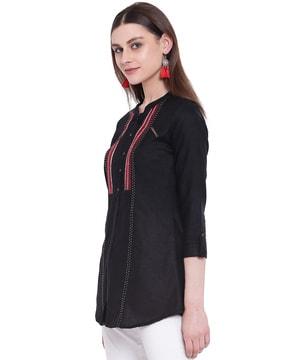 roll-up sleeves a-line tunic with embroidery