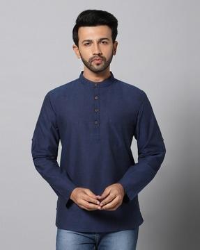 roll-up sleeves band collar kurta