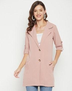 roll-up sleeves coat with notched neckline