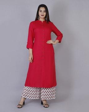 roll-up sleeves straight kurta set