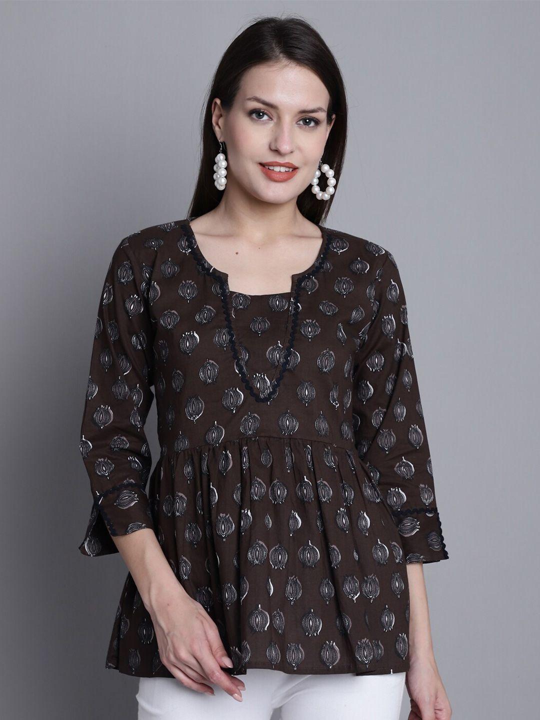 roly poly ethnic motifs printed cotton peplum top