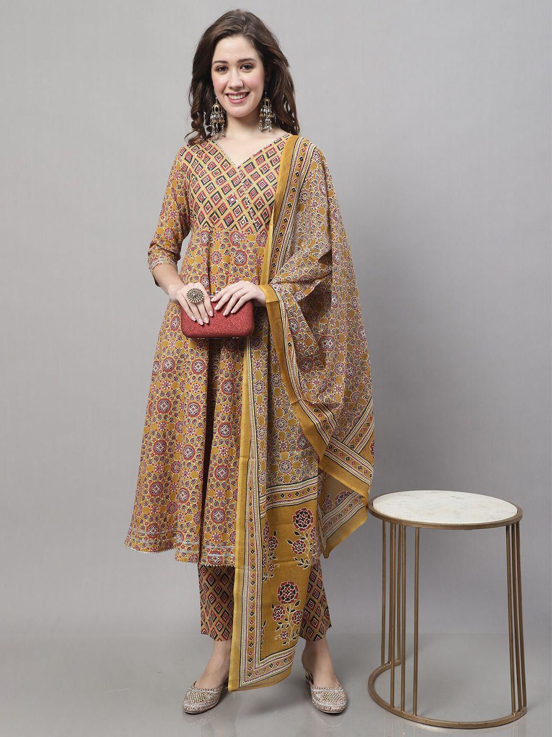 roly poly ethnic motifs printed empire pure cotton kurta with trousers & with dupatta