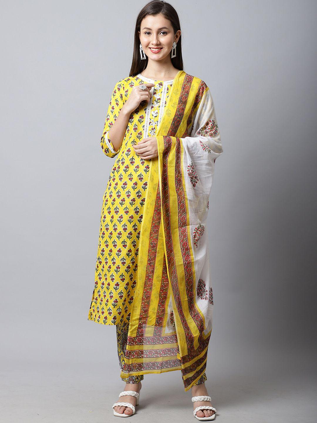 roly poly ethnic motifs printed pure cotton straight kurta & trouser with dupatta