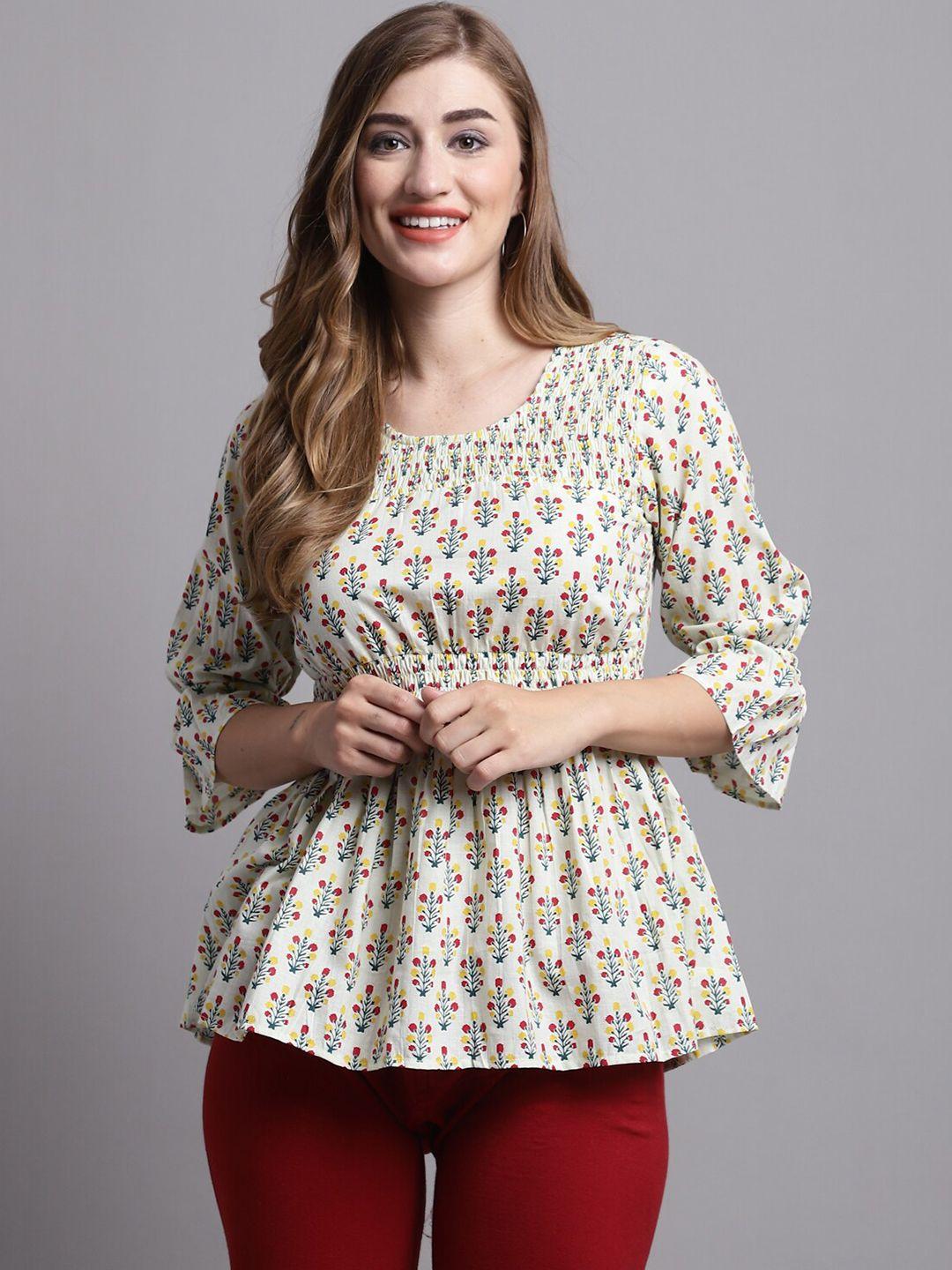 roly poly floral printed bell sleeve pure cotton peplum top