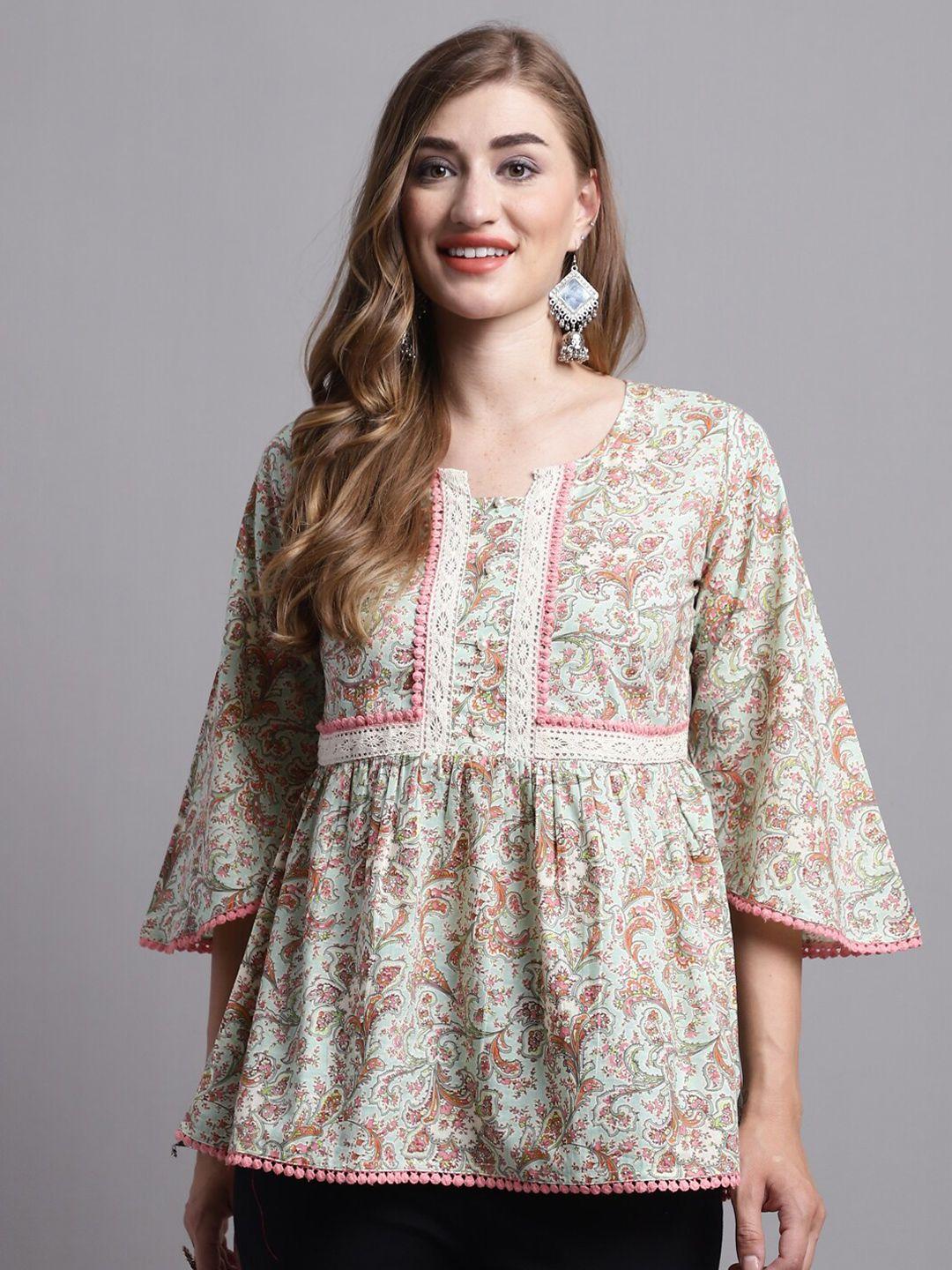 roly poly floral printed bell sleeve pure cotton top