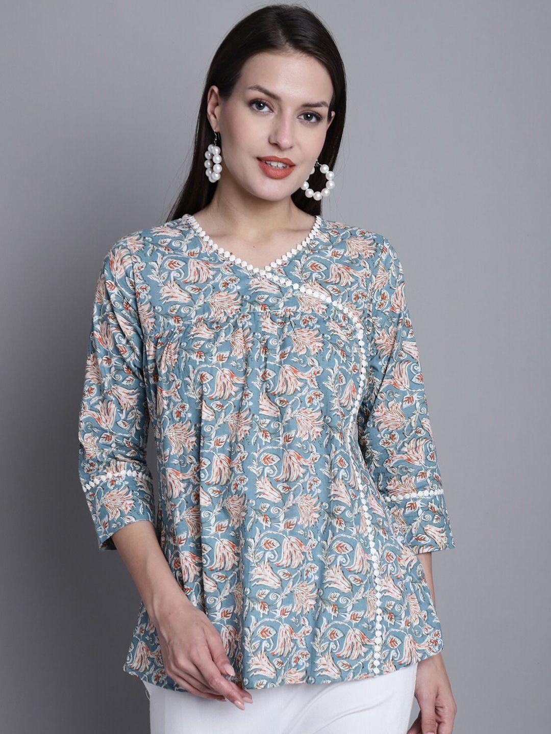 roly poly floral printed cotton a-line top