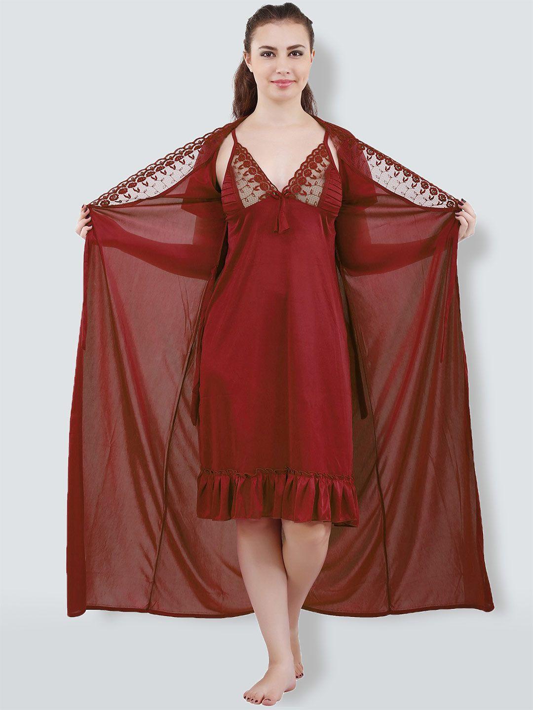 romaisa maroon maxi nightdress