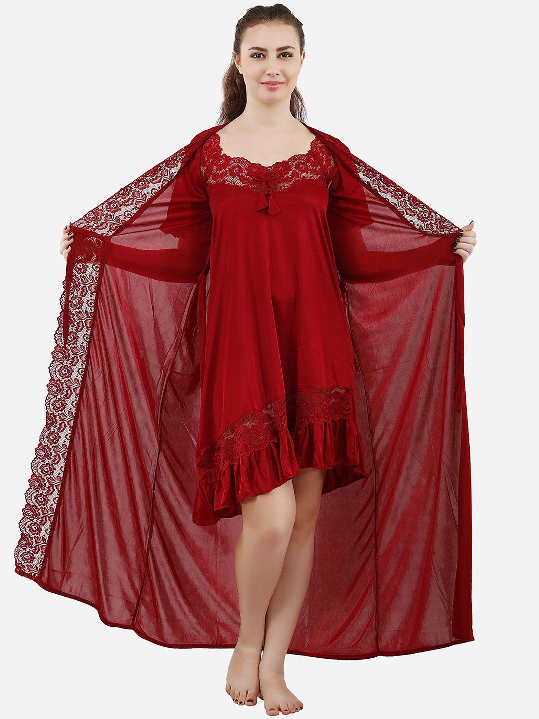 romaisa maroon maxi nightdress