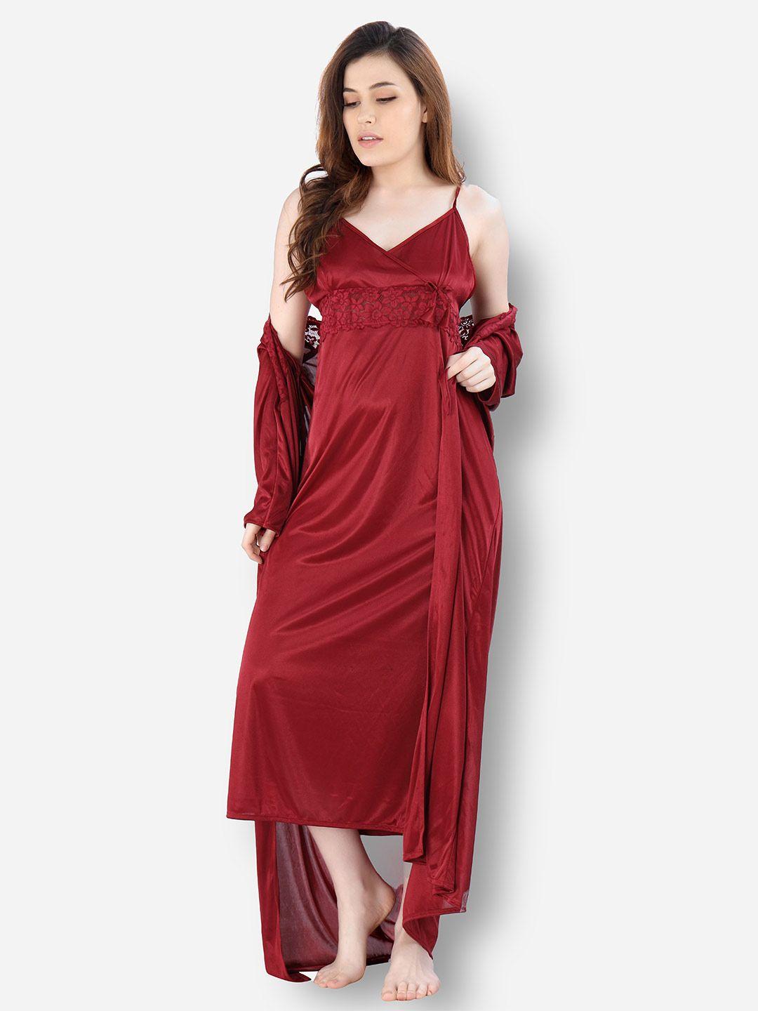 romaisa maroon maxi nightdress