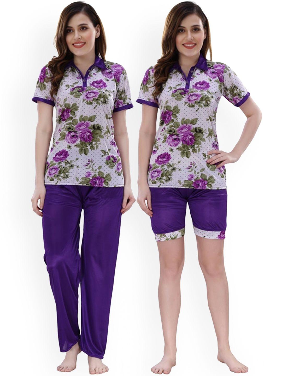 romaisa women purple & white printed night suit