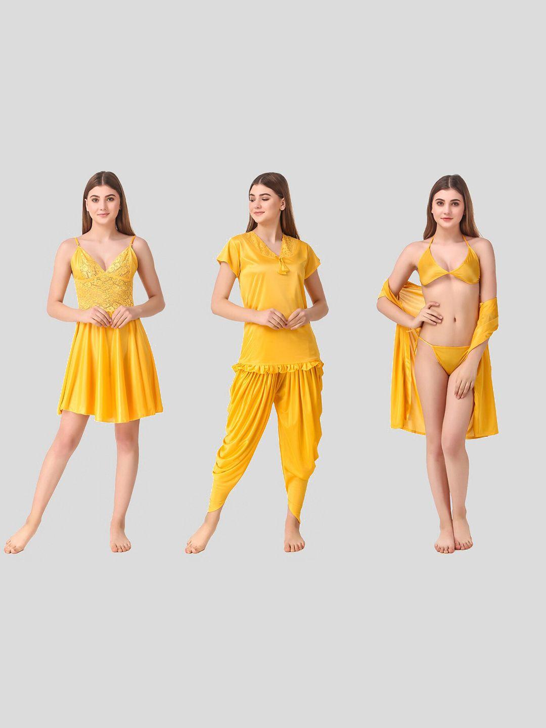 romaisa women yellow pack of 3 night suits