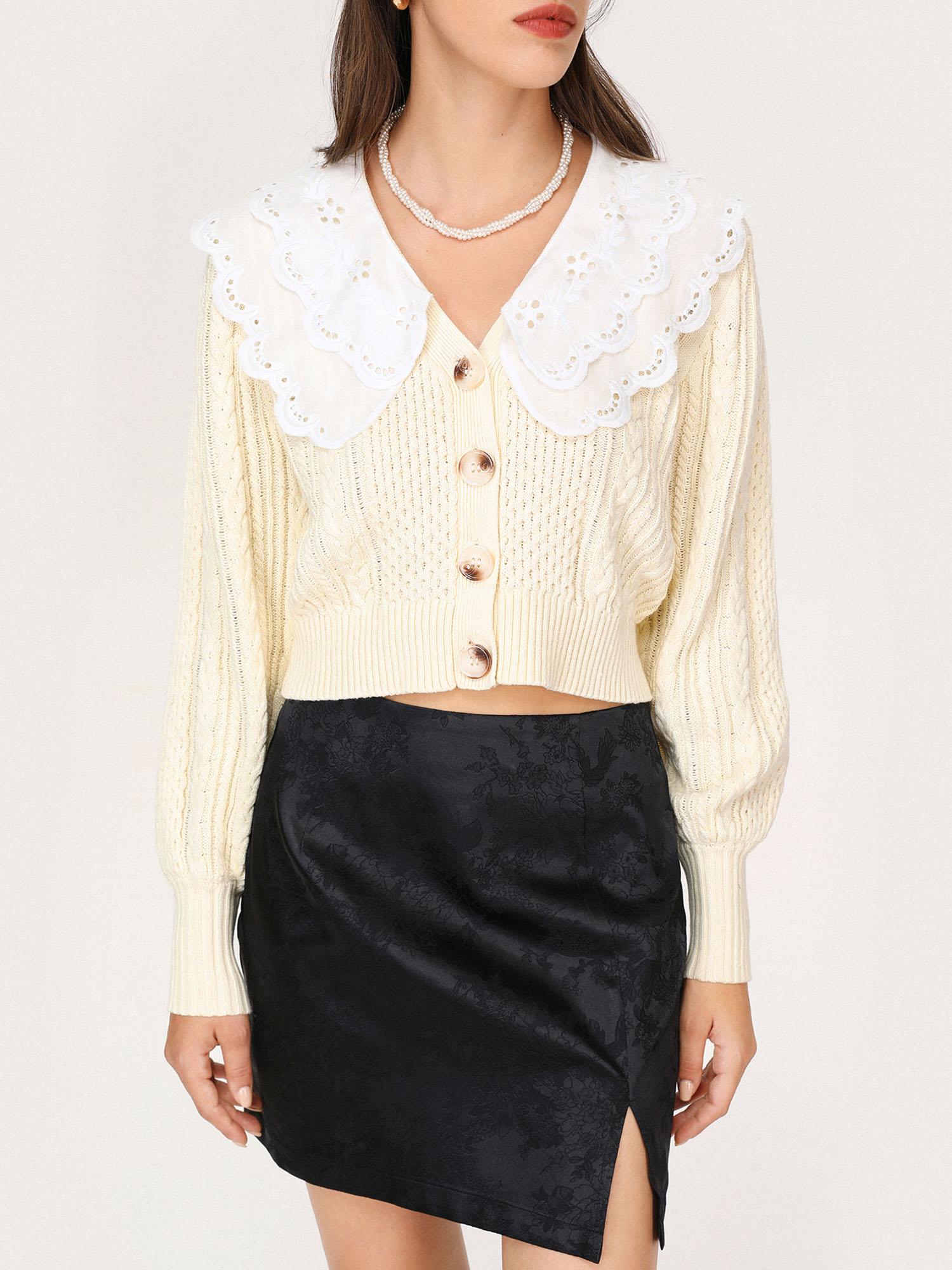 romantic lace lapel cardigan