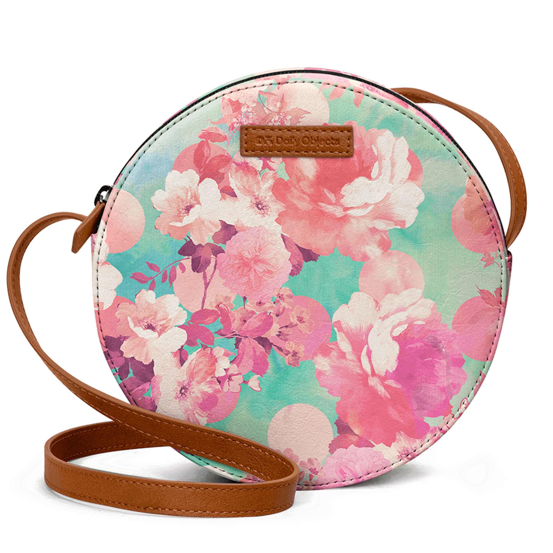 romantic pink retro floral pattern teal polka dots - orbis crossbody bag