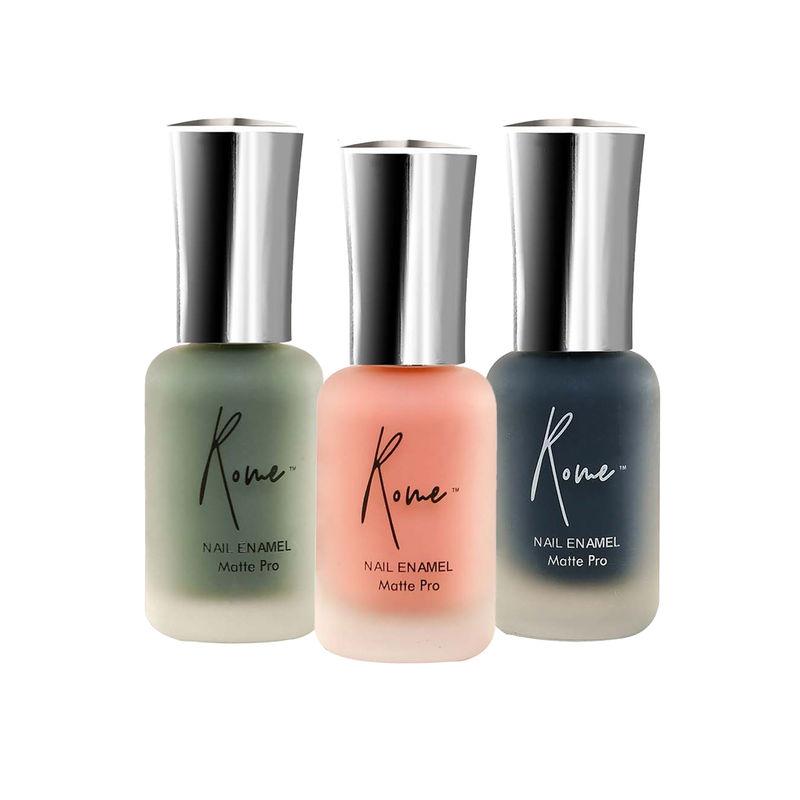 rome matte pro nail enamel set of 3 (sage matte+ coral haze matte+ nightmare matte)