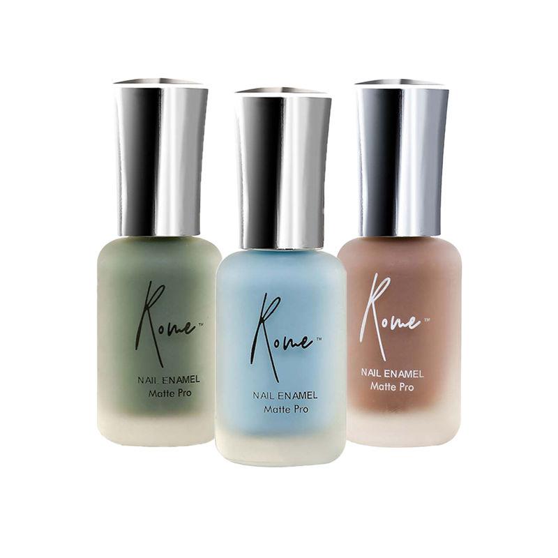 rome matte pro nail enamel set of 3 (walnut matte+ sage matte+ mint blue matte)