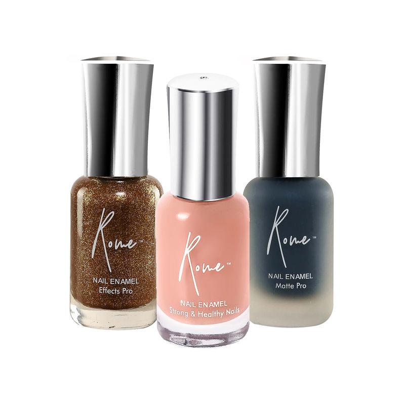 rome nail enamel set of 3 (cinnamon focus+ nightmare+ golden fern)