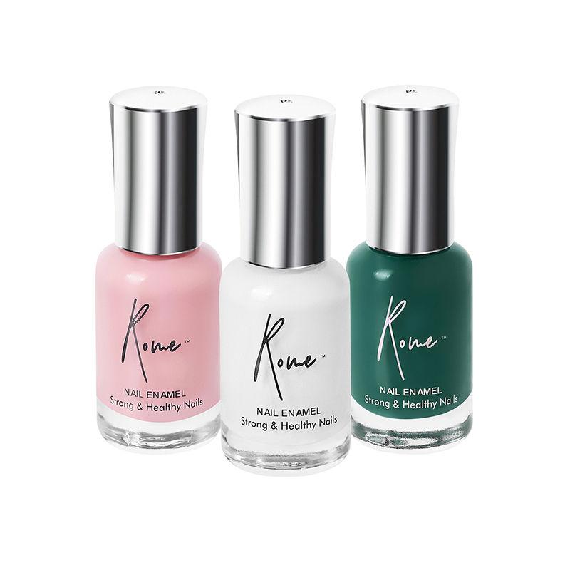 rome set of 3 strong & healthy nail enamel (fairy white, hunter green & lucky pink)