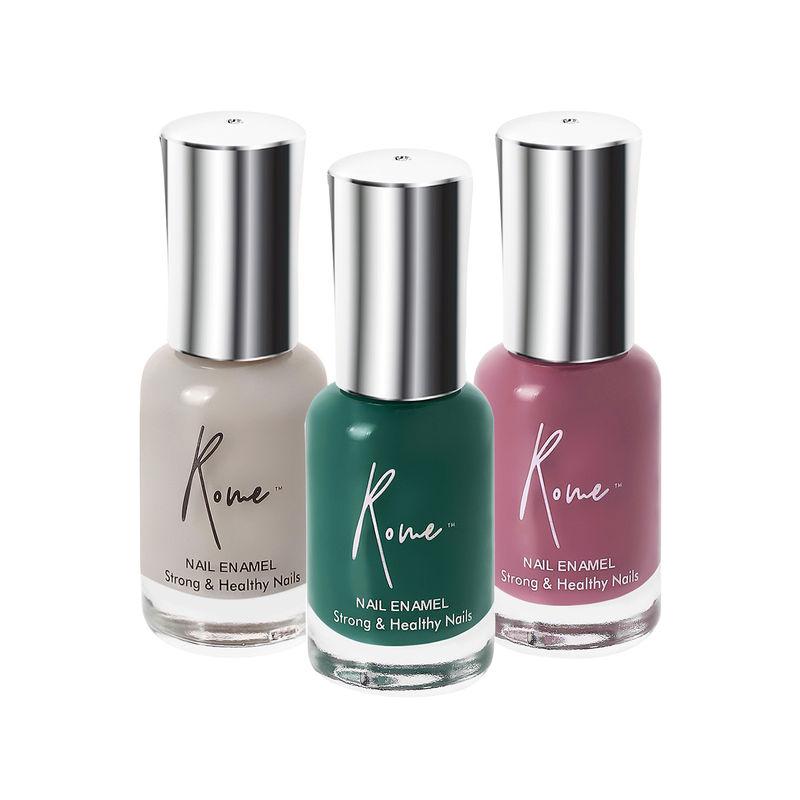 rome strong & healthy nail enamel set of 3 (hunter green+ ruby rush+ stone grey)