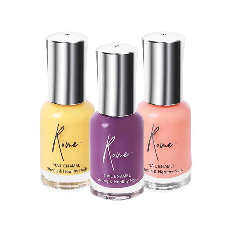 rome strong & healthy nail enamel set of 3 (summer yellow+ violet crush+ coral)