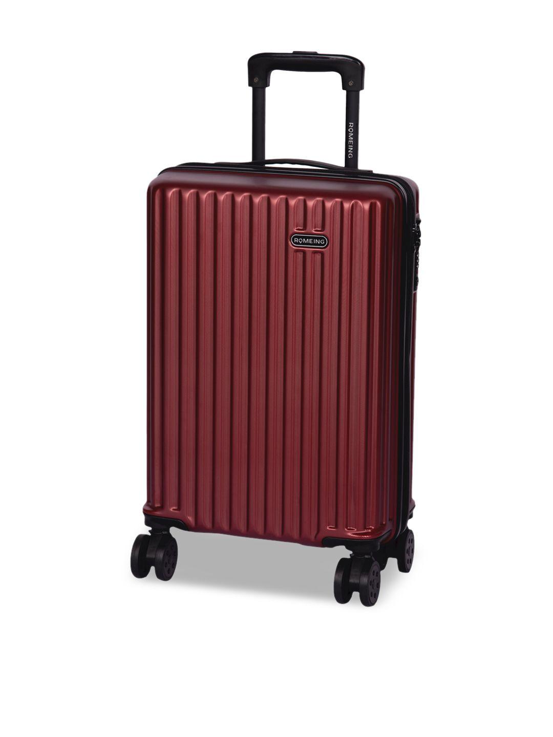 romeing genoa maroon textured hard sided polycarbonate cabin trolley bag