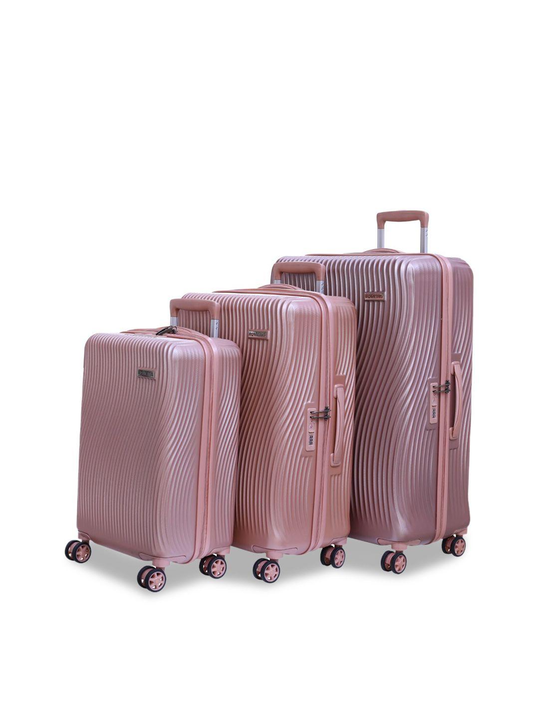 romeing milano set of 3 textured hard sided  trolley suitcase