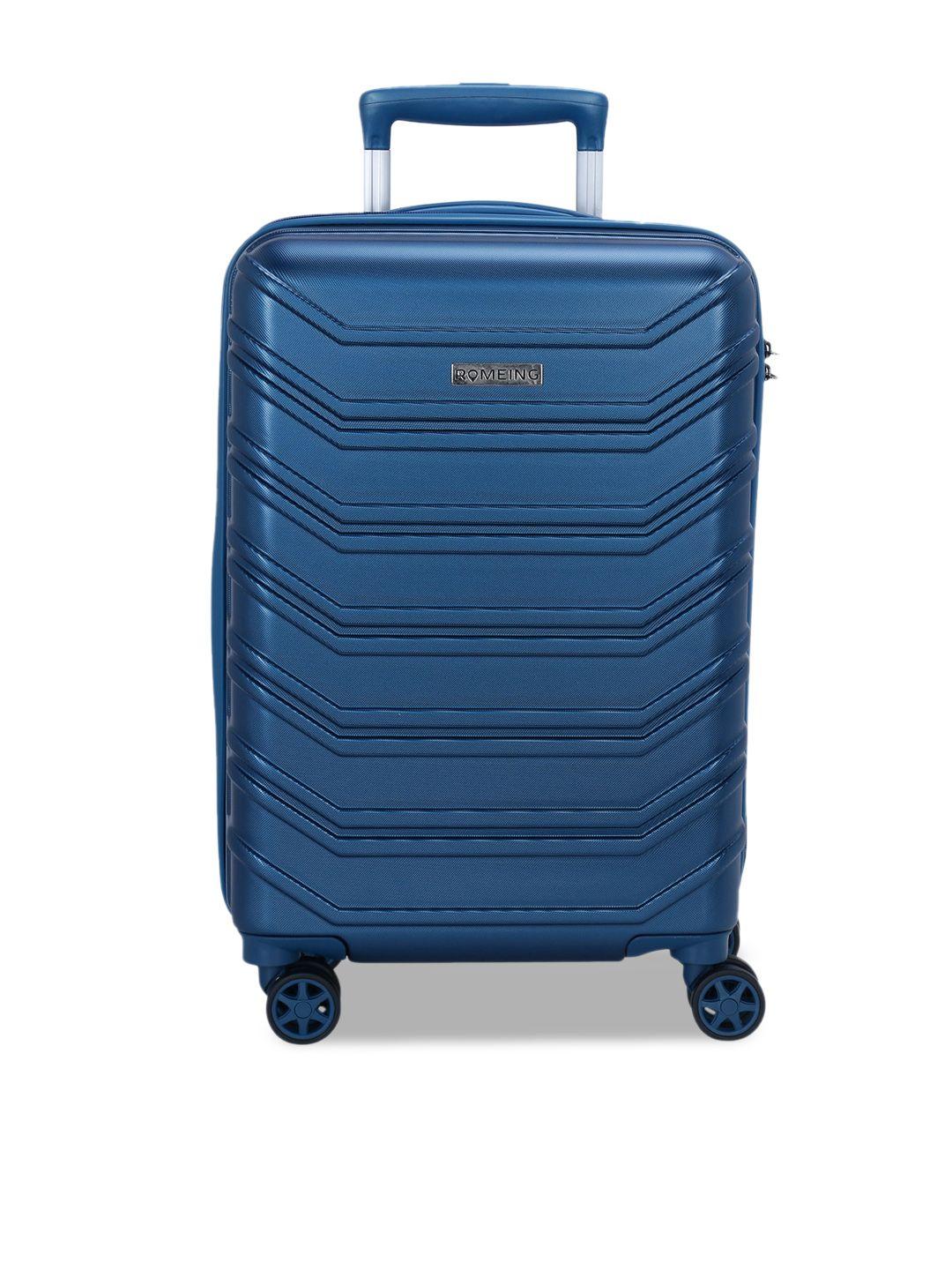 romeing monopoli navy blue textured hard-sided polycarbonate cabin trolley suitcase