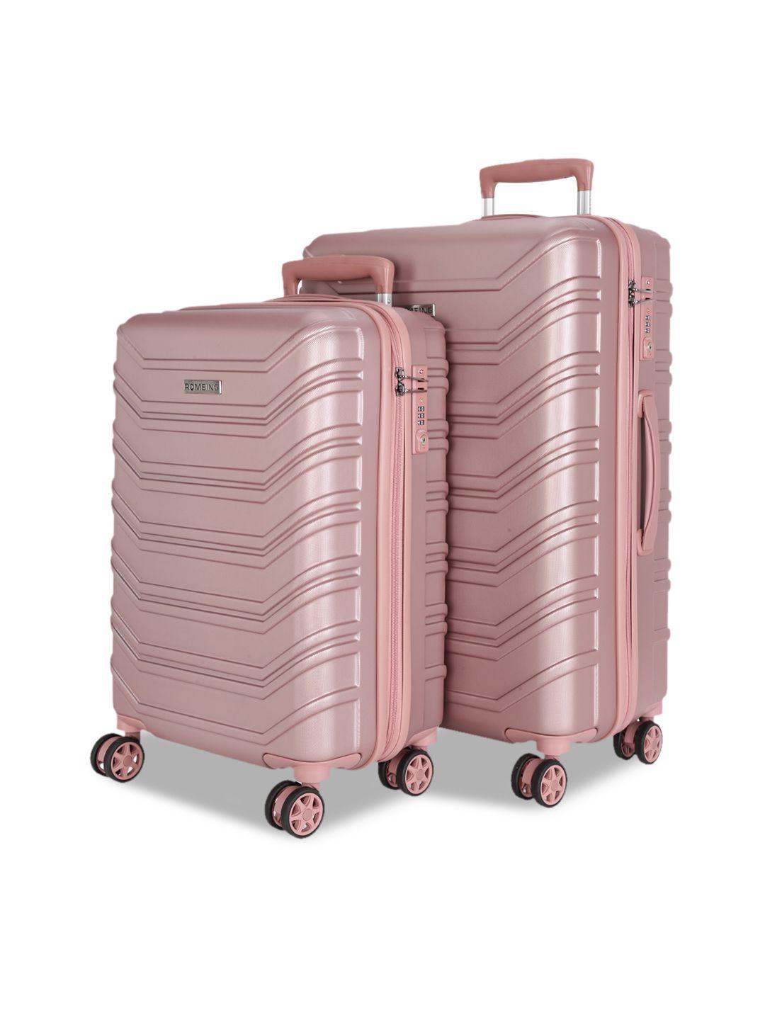 romeing monopoli set of 2 rose gold textured hard sided polycarbonate trolley suitcases