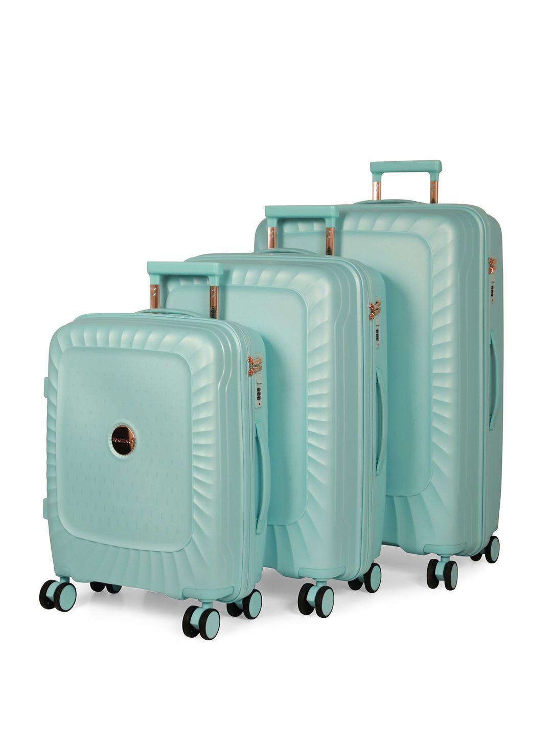 romeing set of 3 sicily textured hard-sided cabin, medium & large trolley suitcase